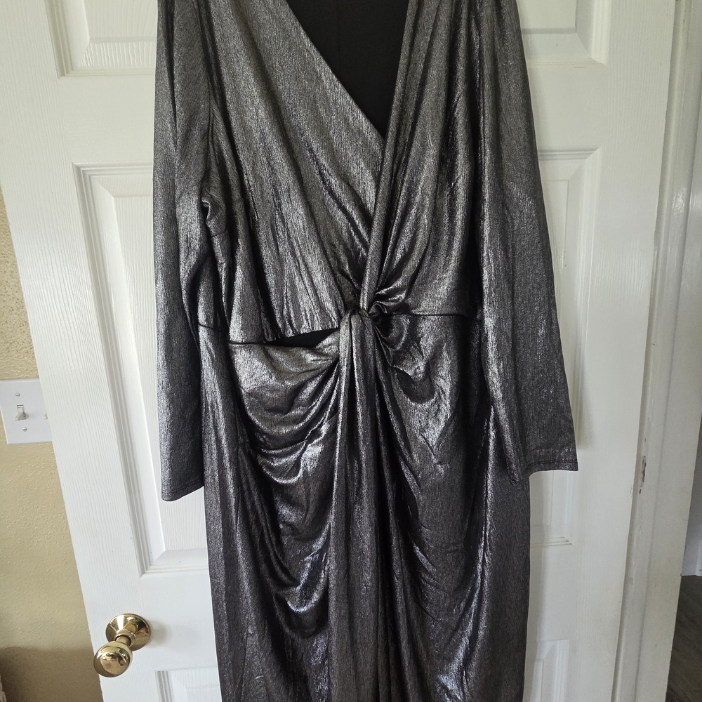 Lane Bryant Shimmering Silver V-Neck Dress